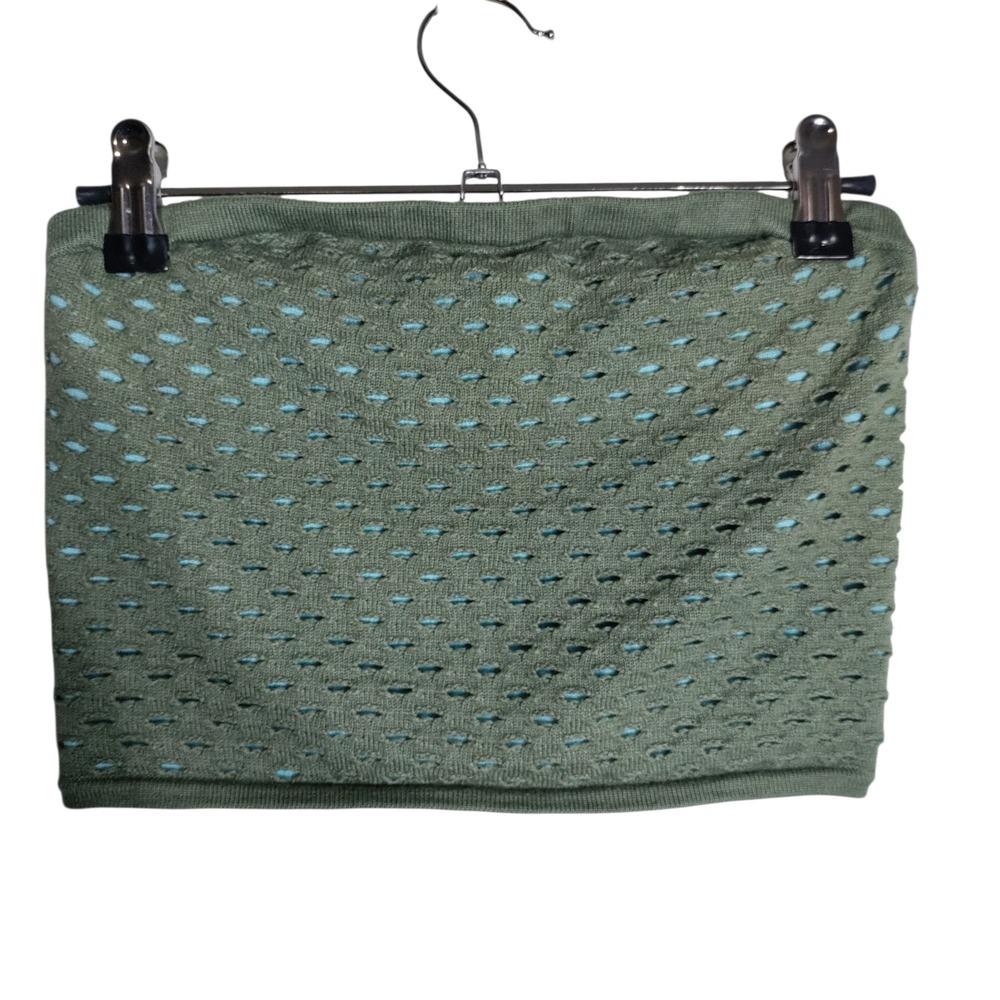 Aerie Womens Knit Tube Top Olive Green Blue Pointelle Strapless Crop Small